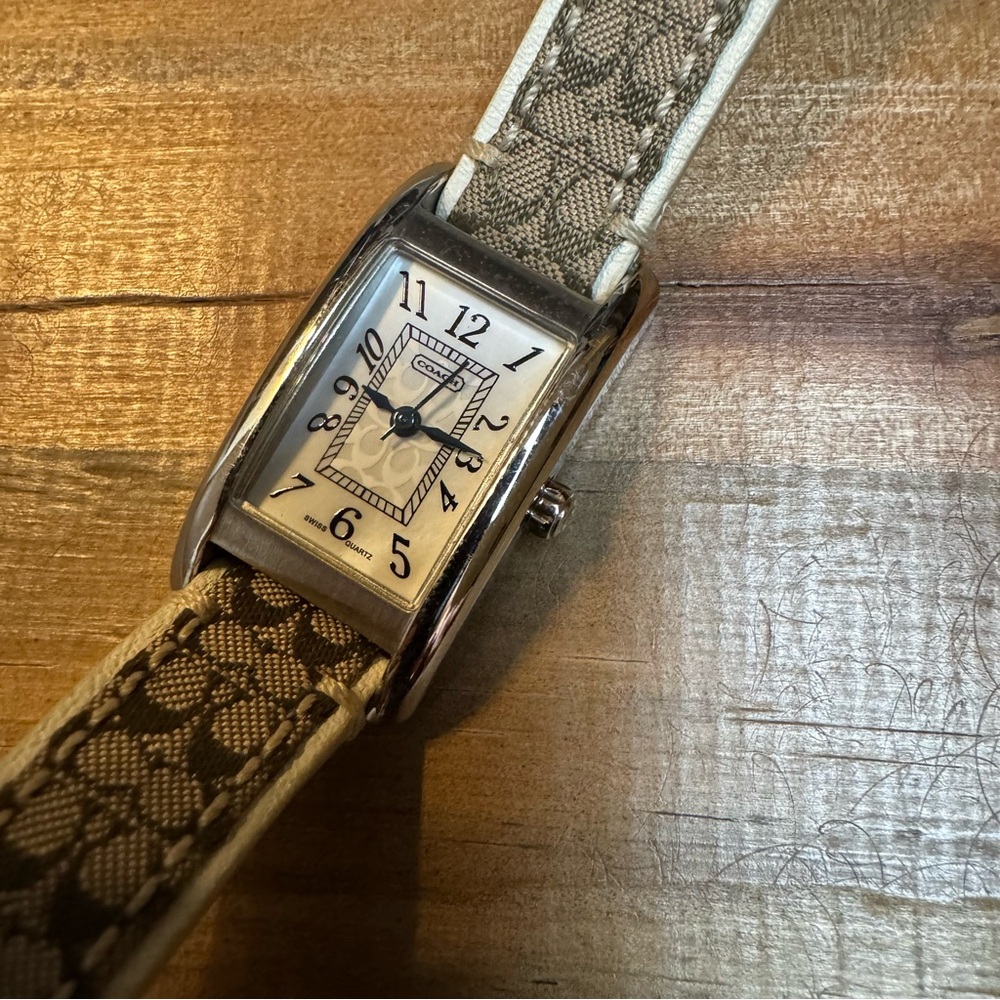 Coach Rectangular Silver-Tone Case Watch With Bei… - image 1